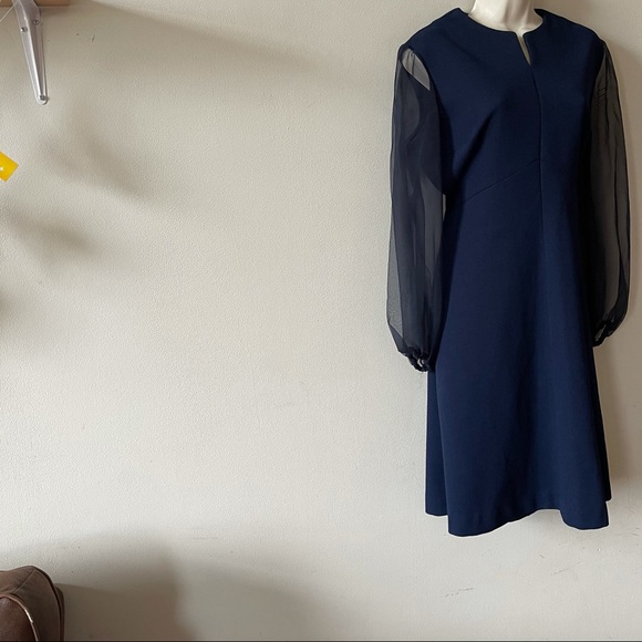 Vintage 70s navy Sheer Sleeve Dress (ooo) - Picture 3 of 8